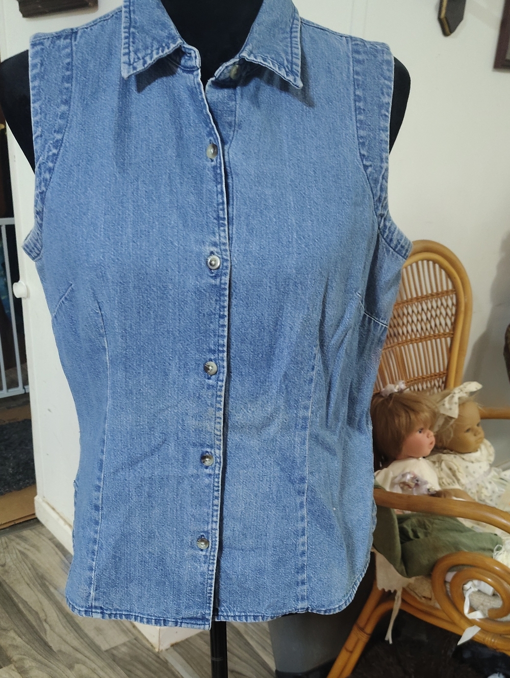 St. John's Bay Vintage  Blue Denim Sleeveless Shirt